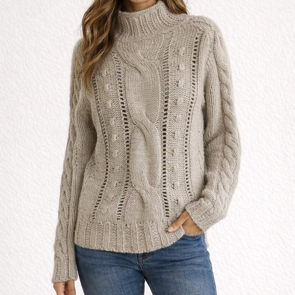 Lovely Girl, size M, made in Italy, wool/alpaca cable Knit sweater, tan